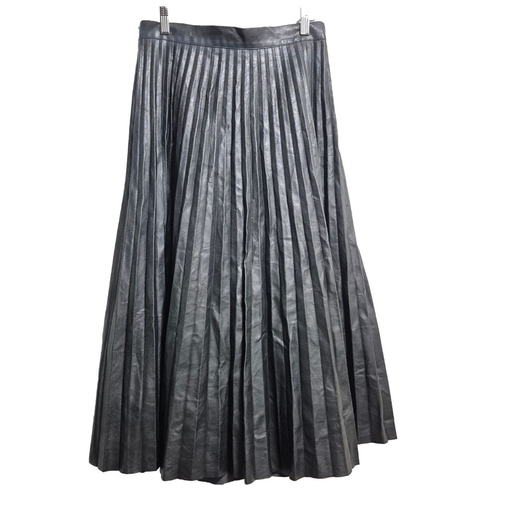 GRACIA Faux Leather‎ Pleated Midi Skirt Black Size L - Picture 3 of 11